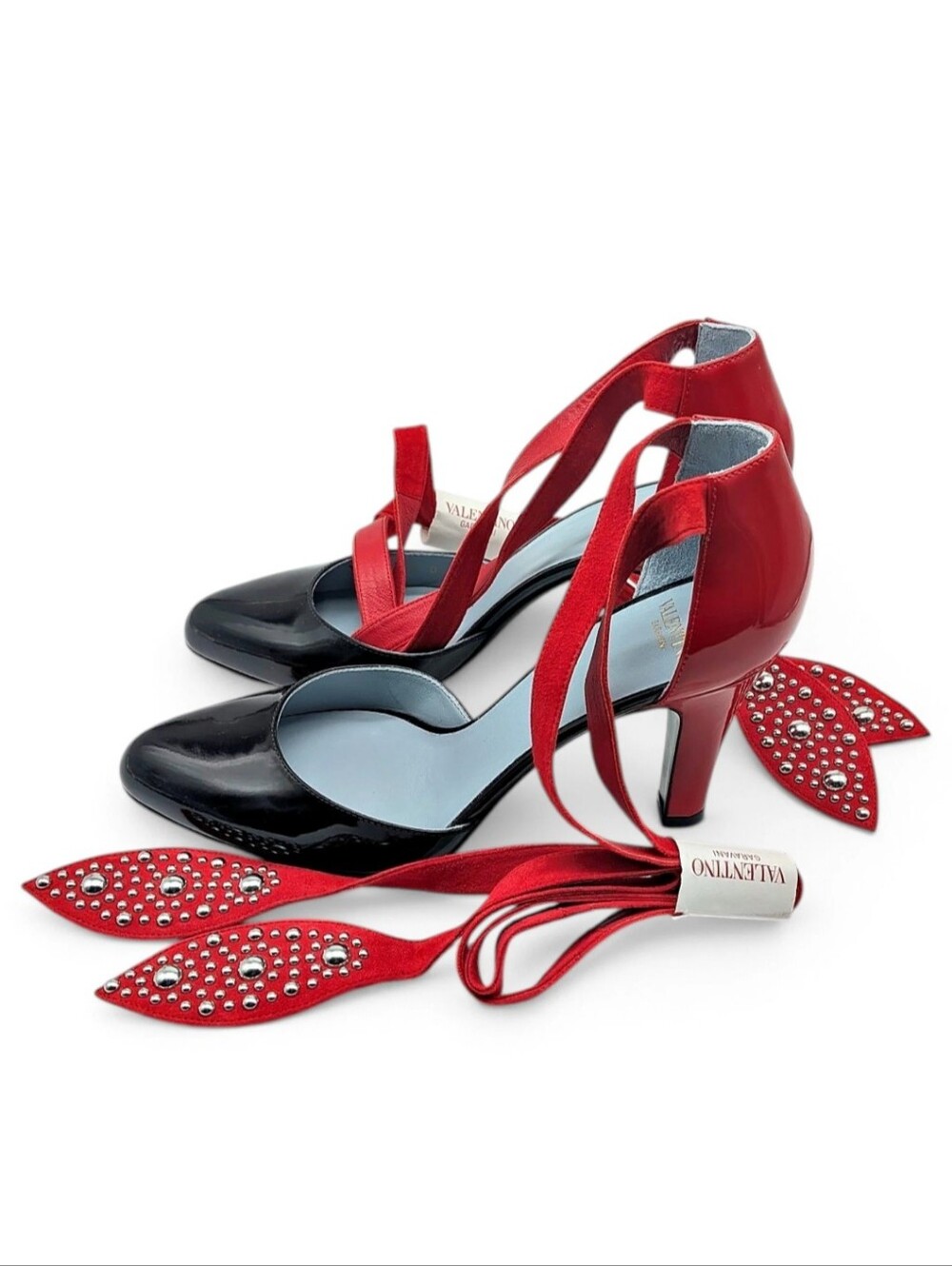 Valentino Garavani Foliefoliage Patent Leather Studded Ankle Tie Pumps Size 36